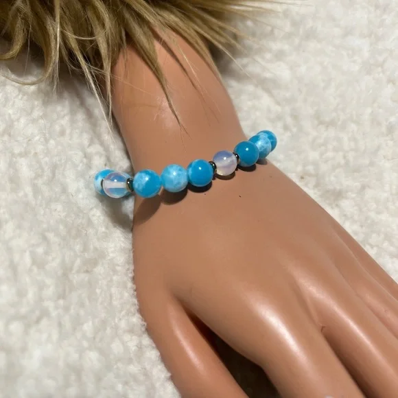 Bracelet  8-8.5mm Amazonite Aqua ,Mystic Aura Quartz - Picture 2 of 8